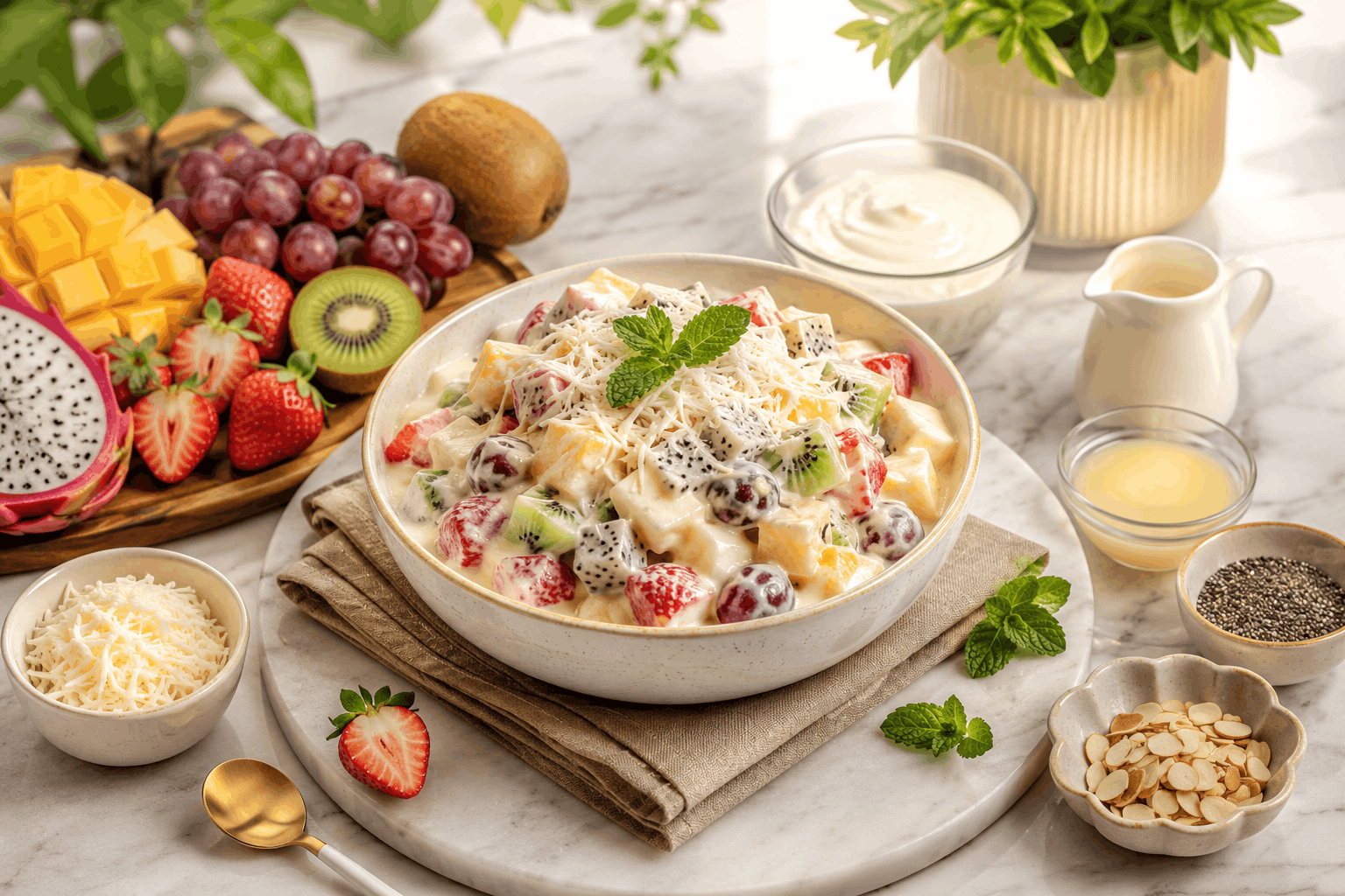 Resep Salad Buah Premium Ala Cafe Dengan Saus Creamy Lembut Dan Rasa Mewah